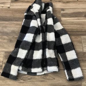 fluffy checkered print zip up